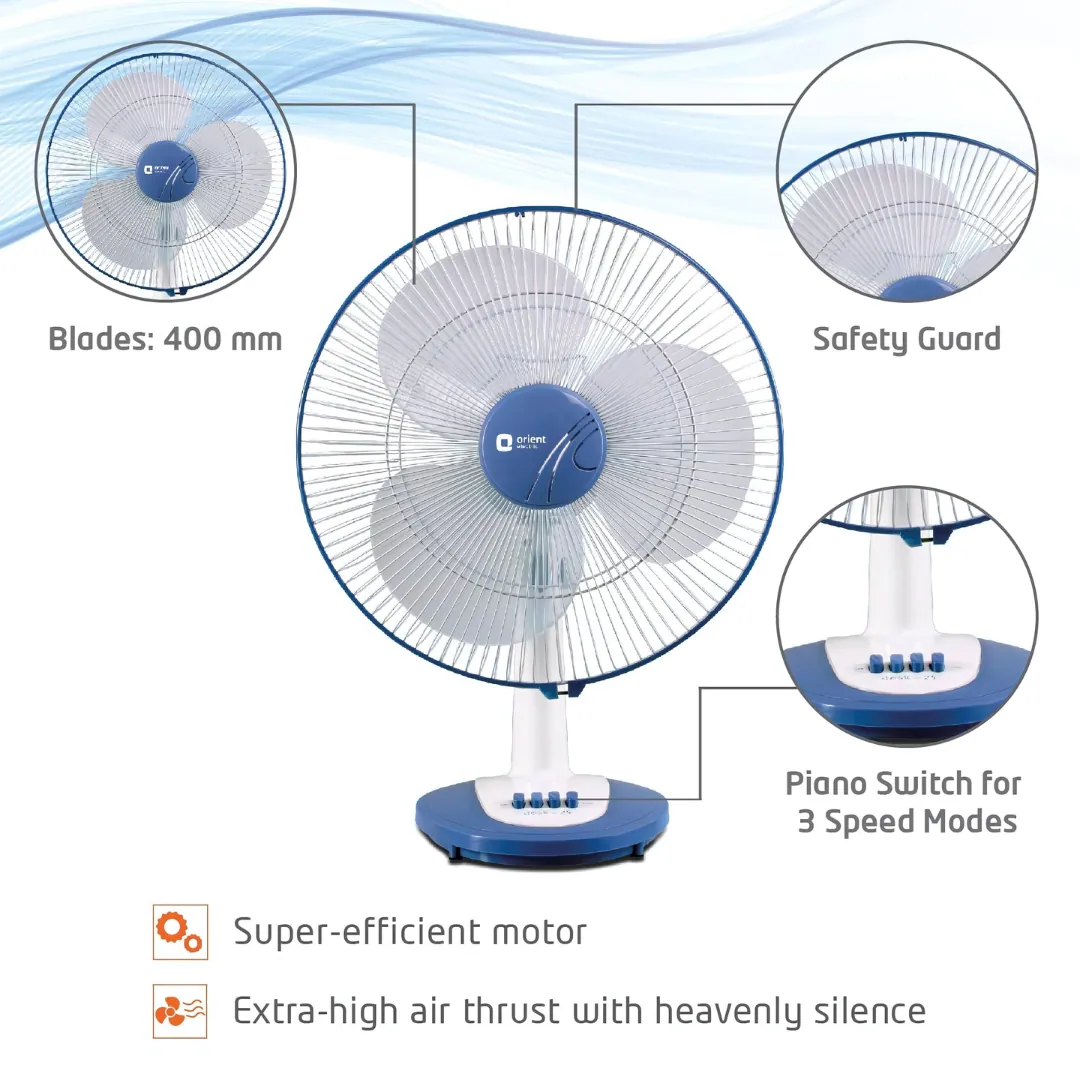 Orient Electric Desk-25 (400 MM) White With Blue Table Top Fan