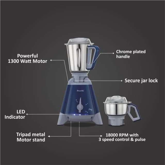 Preethi Xpro Duo Commercial 1300 W Mixie Deep Blue 2 Jars (MG-204)