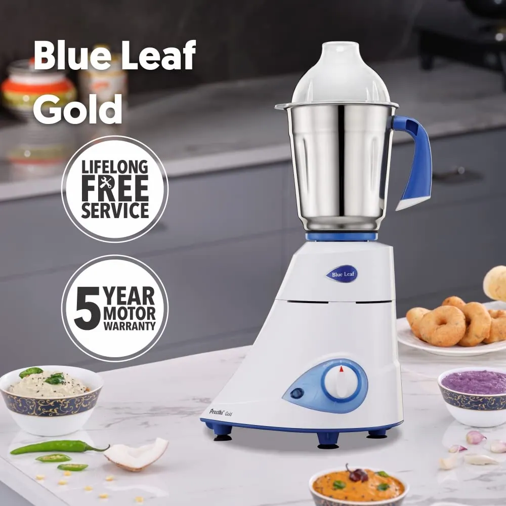 Preethi Blue Leaf Gold 750 W Mixie White 3 Jars (MG-150)