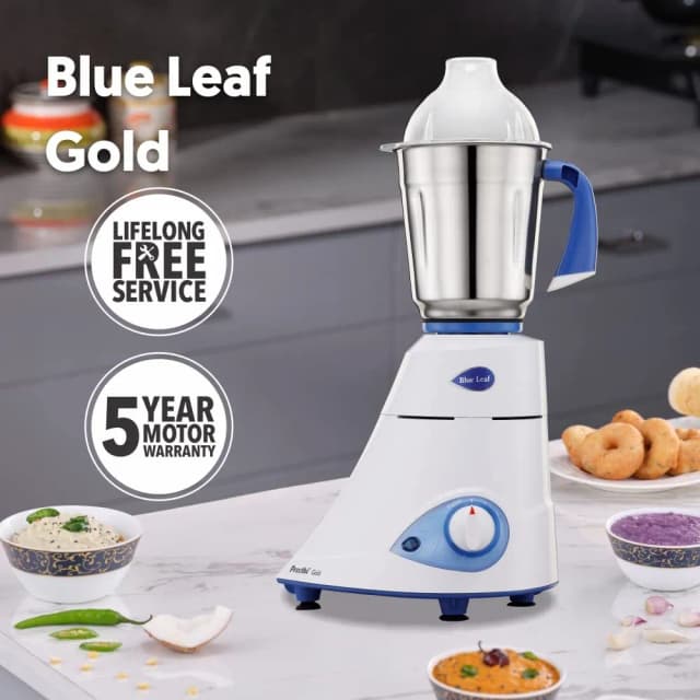 Preethi Blue Leaf Gold 750 W Mixie White 3 Jars (MG-150)