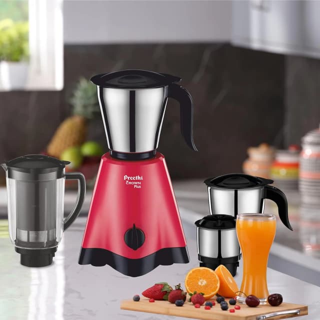 Preethi Crown Plus 600 W Mixie Red & Black 4 Jars (MG-258)