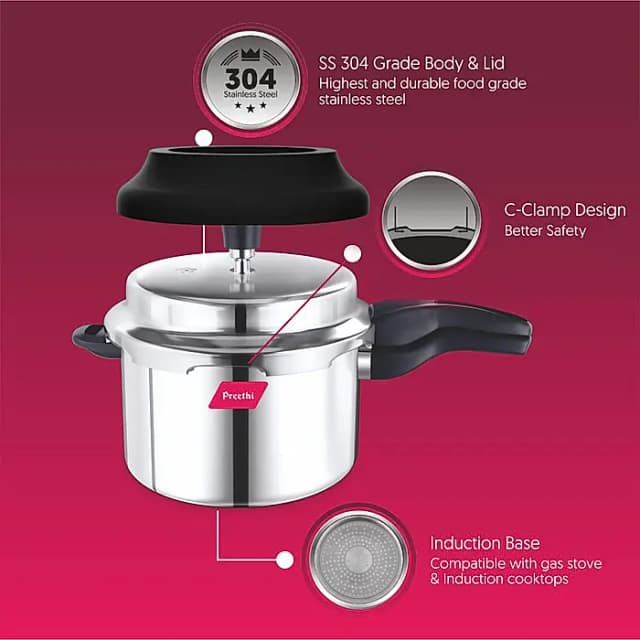 Preethi Spill Splash Stainless Steel Cooker 3l