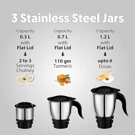 Preethi Crown Plus 600 W Mixie Red & Black 4 Jars (MG-258)