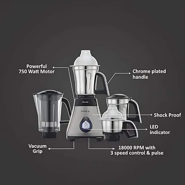 Preethi Steele Supreme 750 W Mixie Silver And Black 4 Jars
