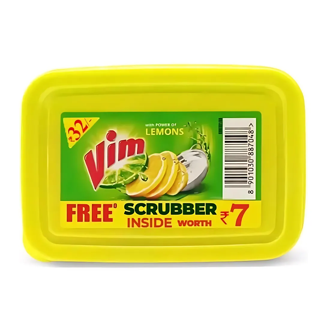 Vim Lemon Dishwash Bar With Scrubber 250g