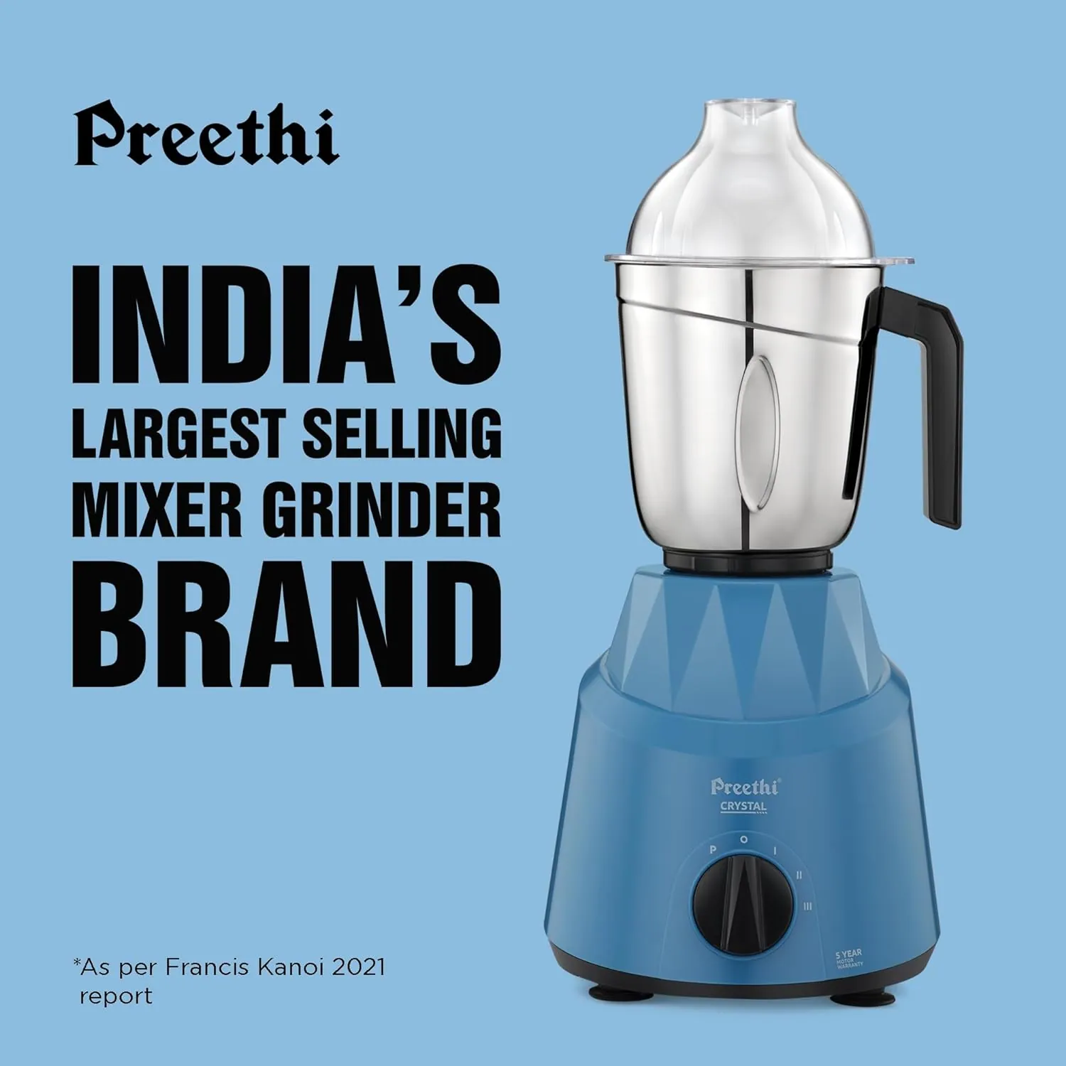 Preethi Crystal 500 W Mixie Blue 3 Jars (MG-224)