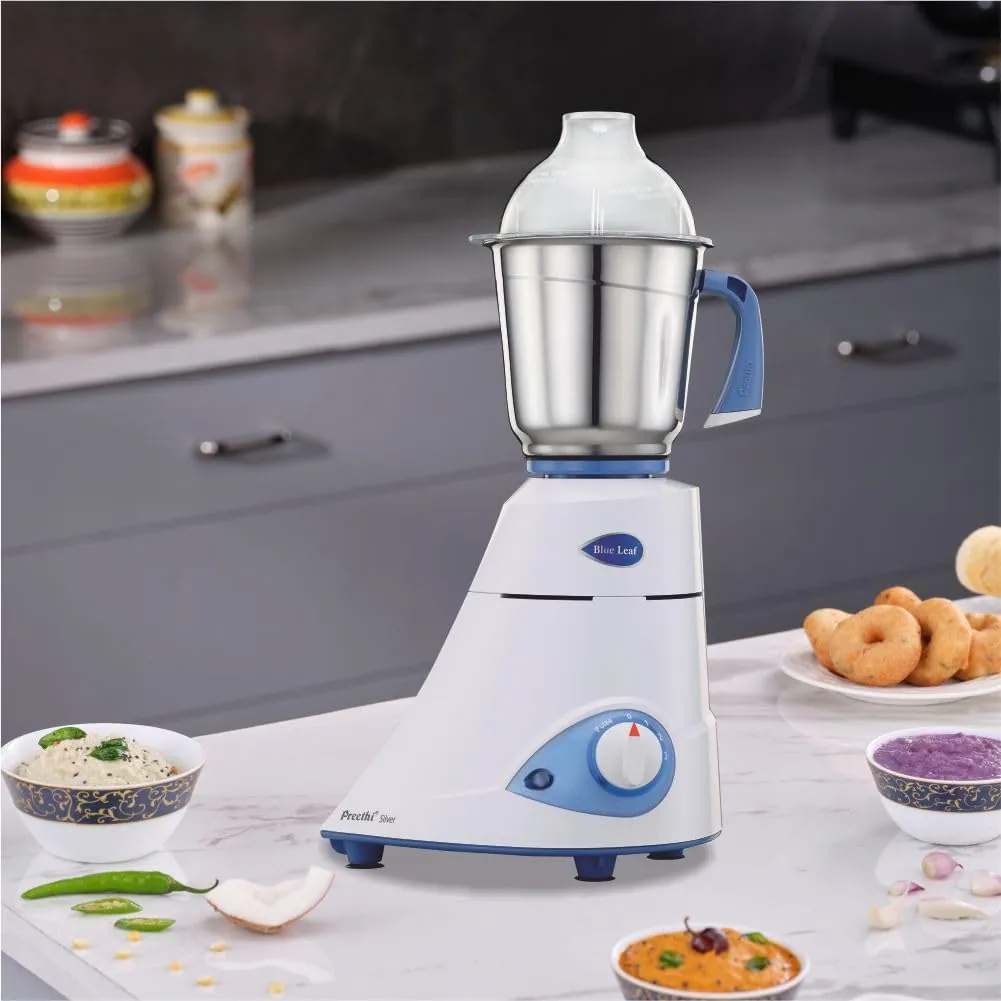 Preethi Blue Leaf Silver 600 W Mixie White 3 Jars (MG-149)