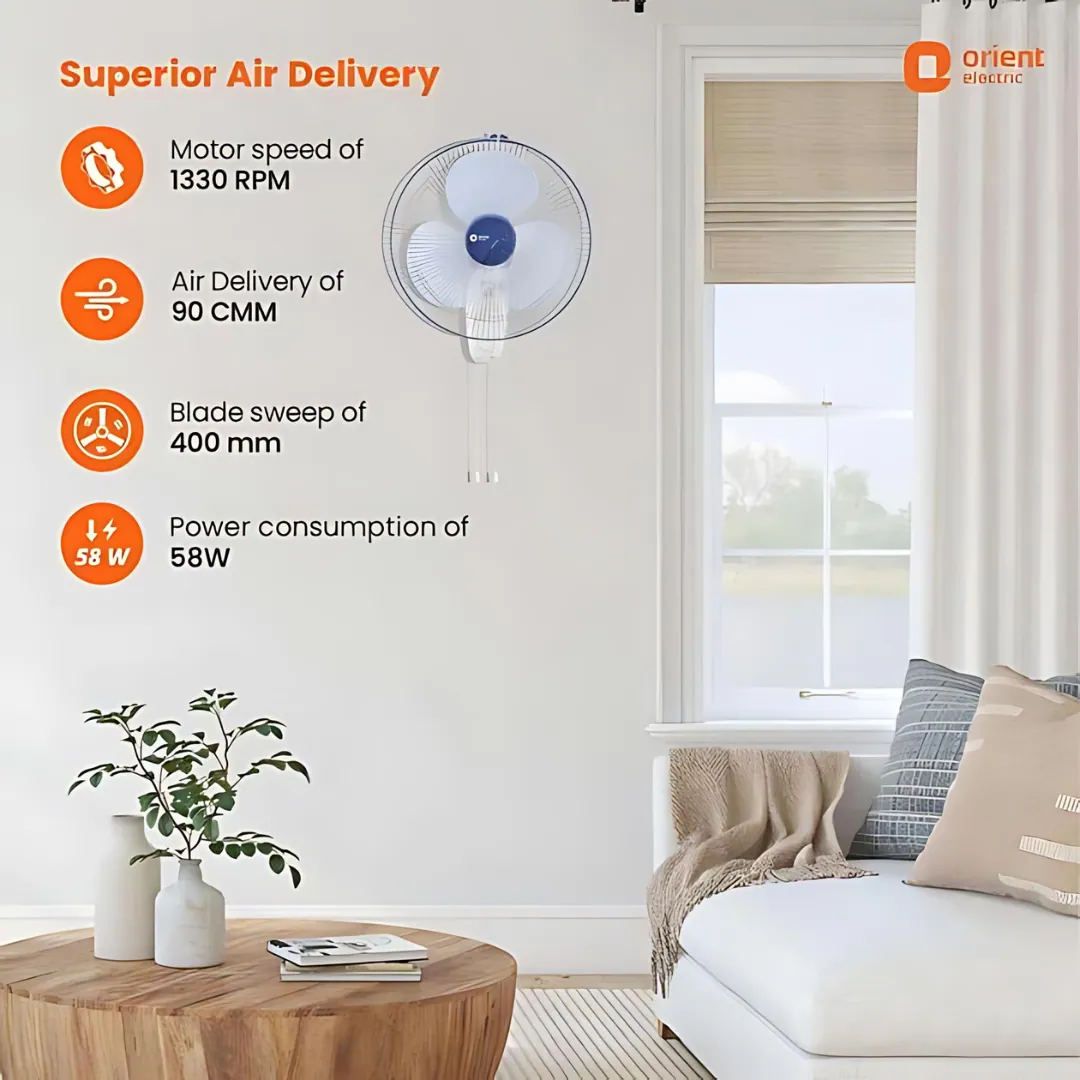 Orient Wall 44 (400 MM) White With Blue Wall Fan