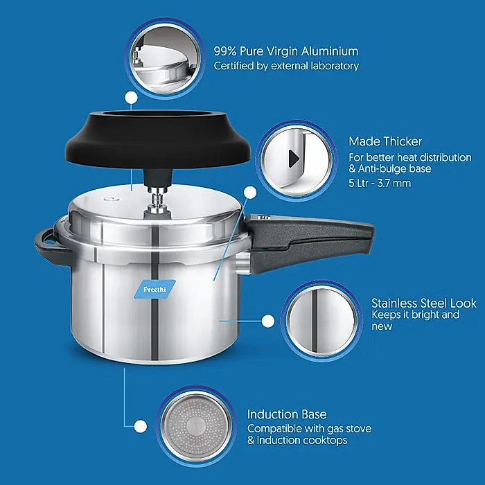 Preethi Spill Splash Aluminium Cooker 3l