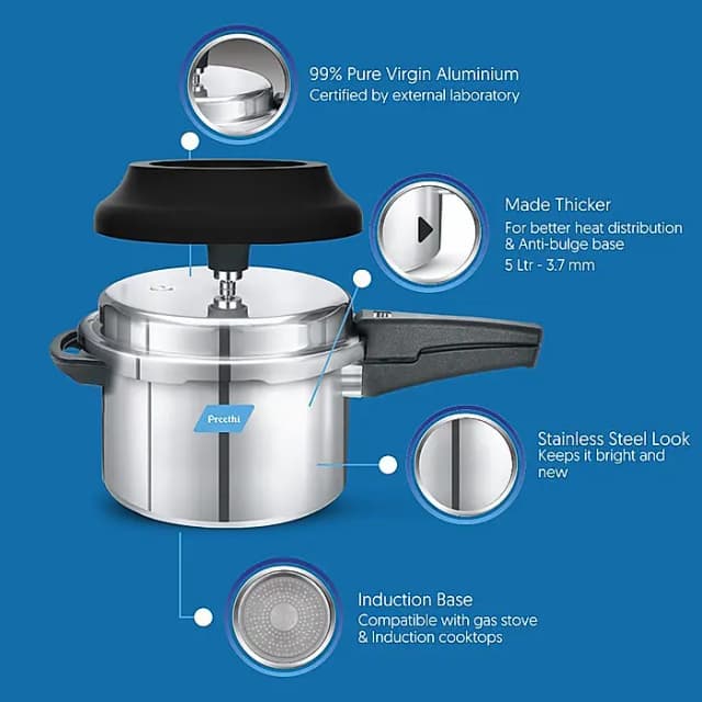 Preethi Spill Splash Aluminium Cooker 3l