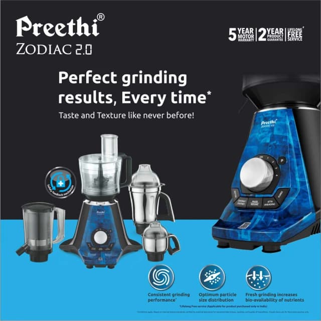Preethi Zodiac 2.0 750 W Mixie Black With Blue With 4 Jars