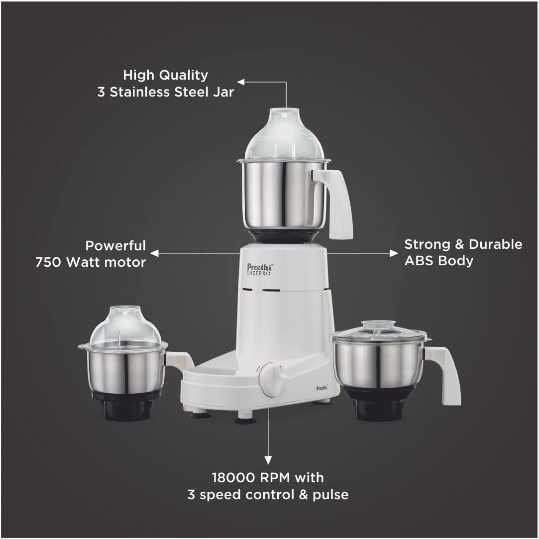 Preethi Eco Plus 750 W Mixie White With 4 Jars