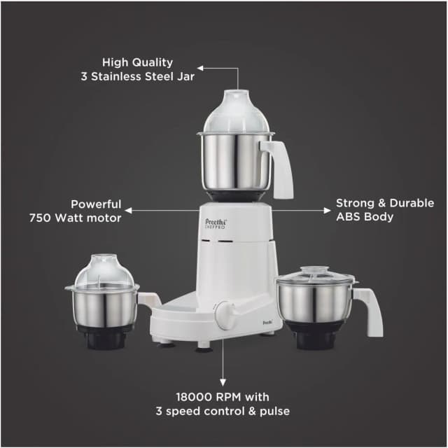 Preethi Eco Plus 750 W Mixie White With 4 Jars