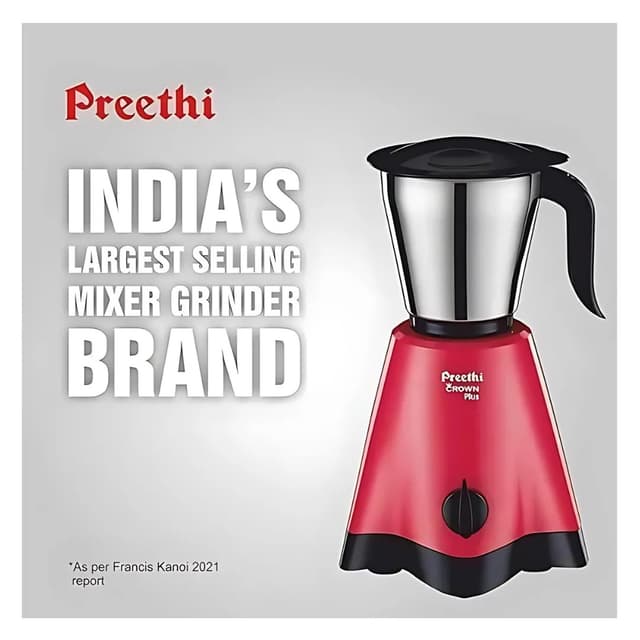 Preethi Crown Plus 600 W Mixie Red & Black 4 Jars (MG-258)