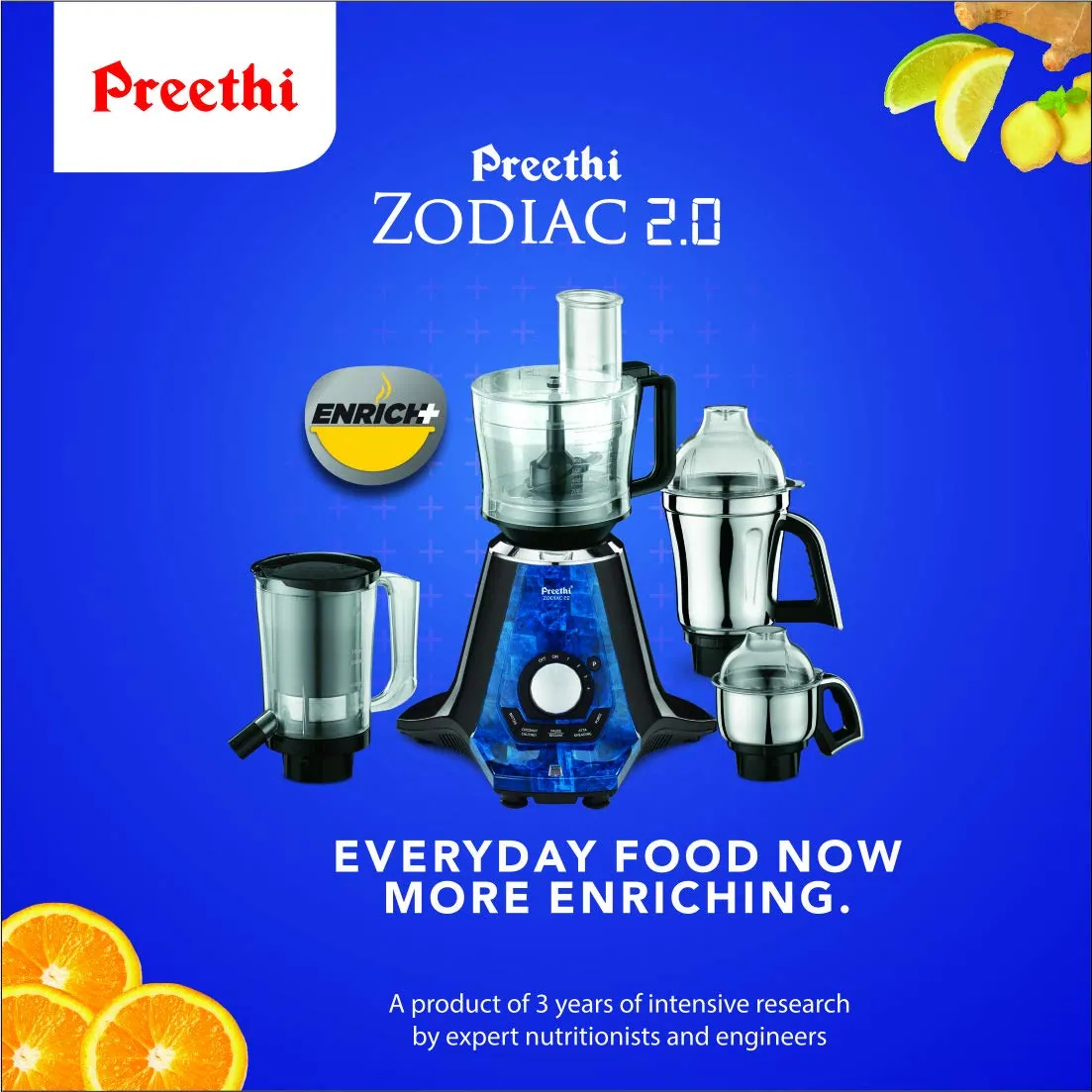 Preethi Zodiac 2.0 750 W Mixie Black With Blue With 4 Jars