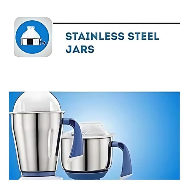 Preethi Blue Leaf Silver 600 W Mixie White 3 Jars (MG-149)