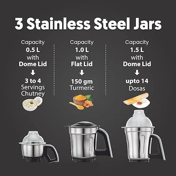 Preethi Steele Supreme 750 W Mixie Silver And Black 4 Jars