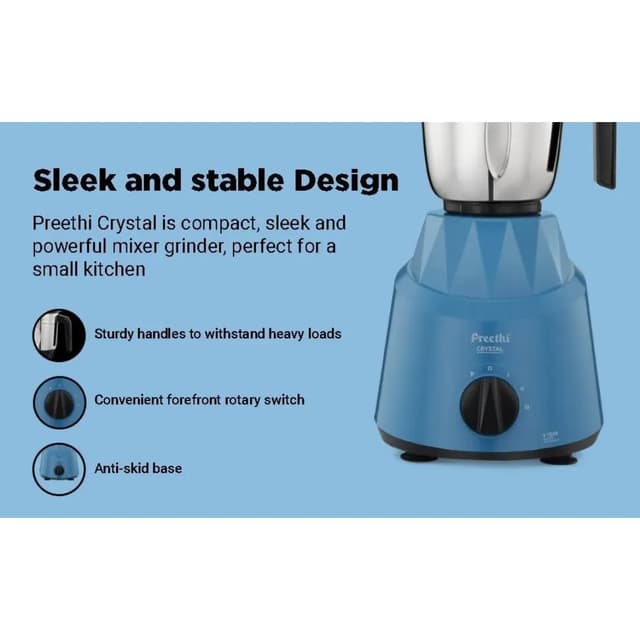 Preethi Crystal 500 W Mixie Blue 3 Jars (MG-224)