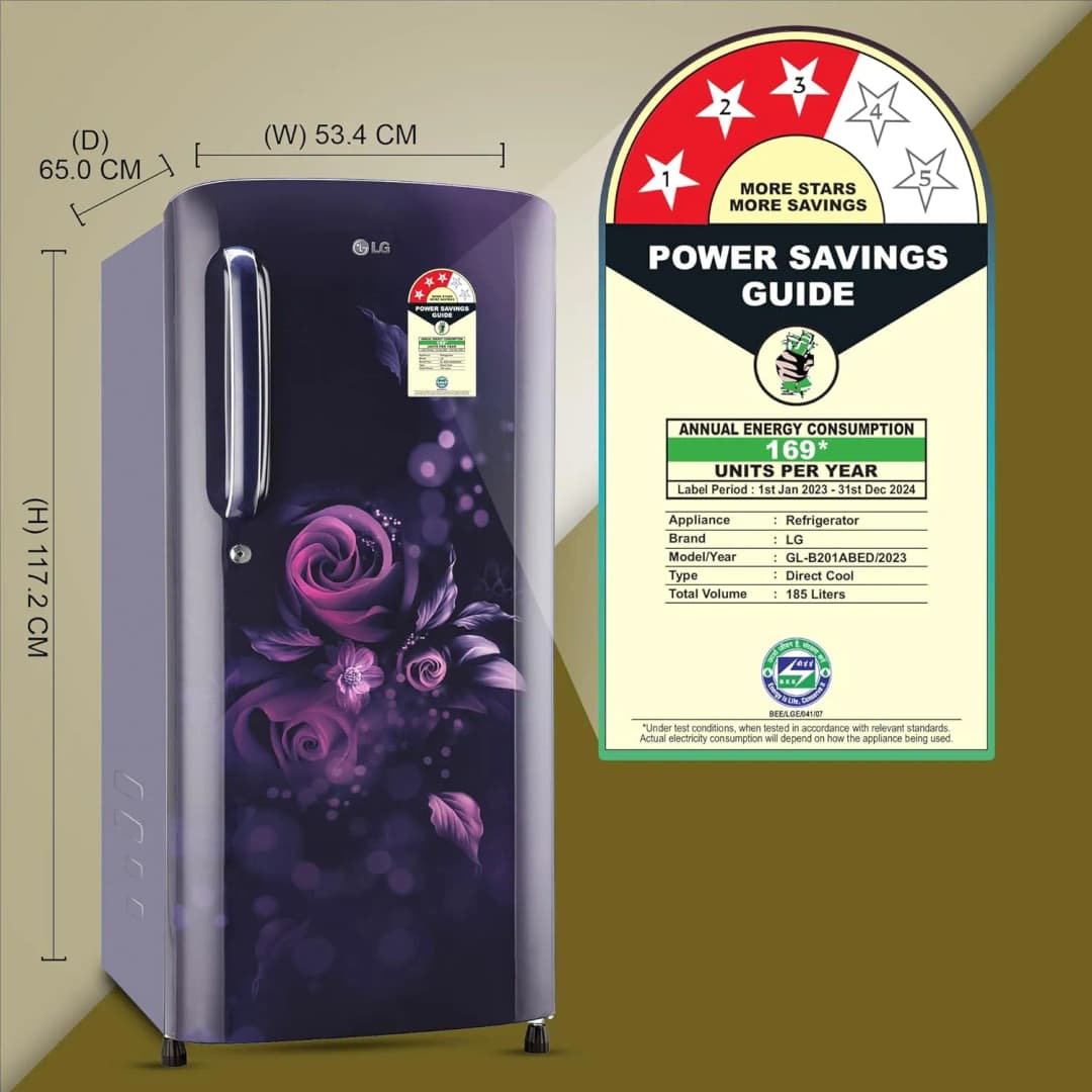 LG GL-D201ABED Refrigerator Blue Euphoria Finish Single Door 3 Star 185 Ltr