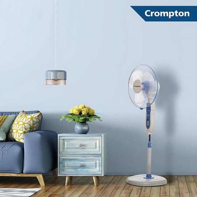 Crompton High Flo Neo (400 MM) White With Ink Blue Pedestal Fan