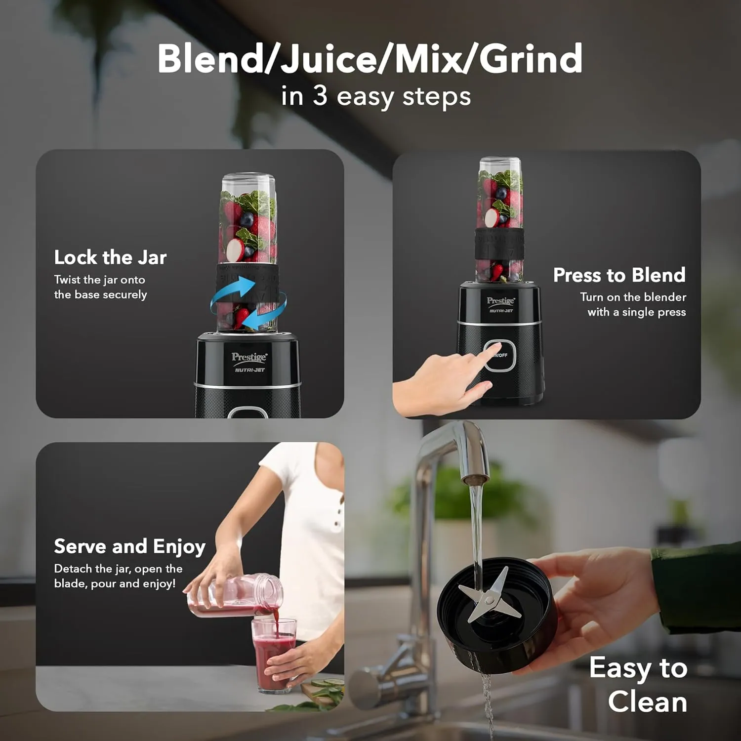 Prestige Nutri Jet Mixer Grinder With 2 Jars Black