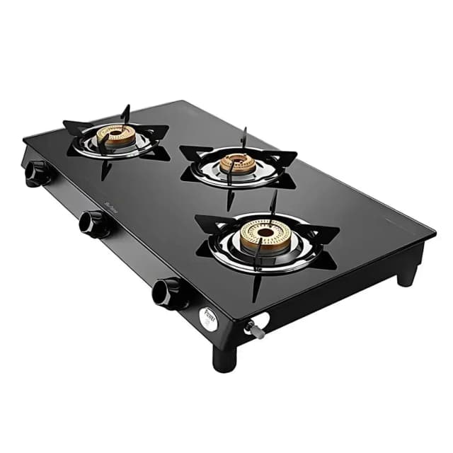 Preethi Sparkle Power Duo Glass Top 3B Black - Gas Stove