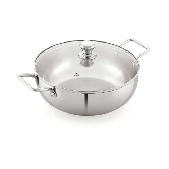 Sonu Stainless Steel Cuisino Plain Kadai With Glass Lid 20 CM
