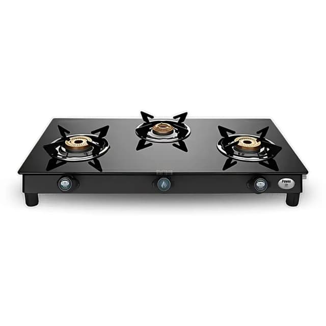 Preethi Sparkle Power Duo Glass Top 3B Black - Gas Stove