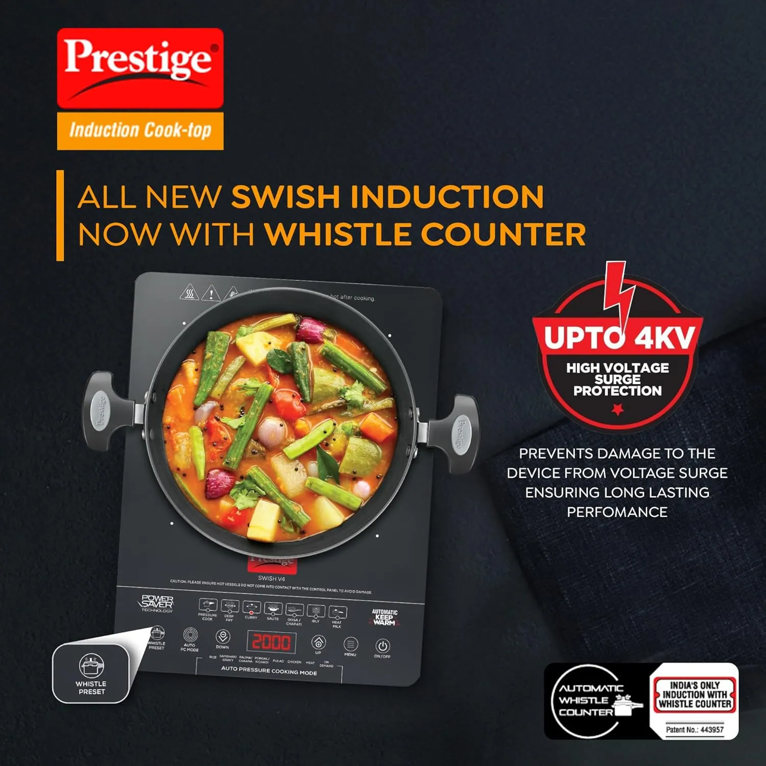 Prestige Swish V4 Induction Cooktop 2000 W Black