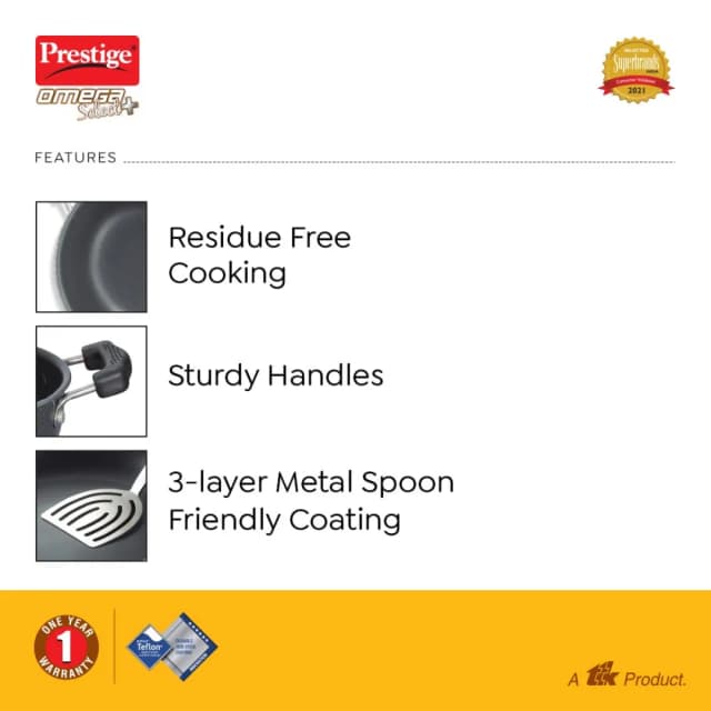 Prestige Omega Select Plus Non-Stick Aluminium Kadai 27 CM With SS Lid (Black)