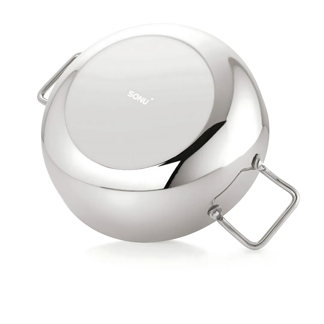 Sonu Stainless Steel Cuisino Plain Kadai With Glass Lid 20 CM