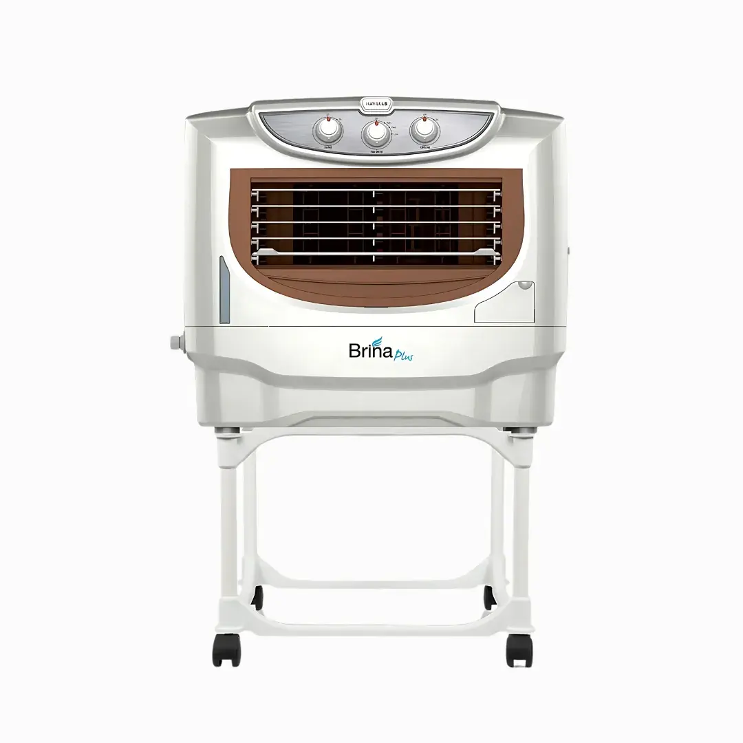 Havells Brina Plus Portable Window Air Cooler Auto Drain White & Brown 50 Ltr + With Free Trolley Stand