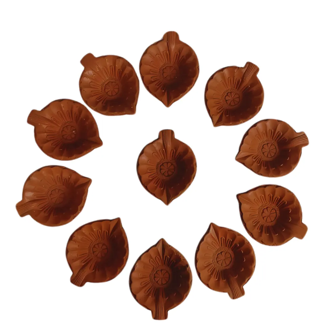 Hand Made Agalvilakku Set Of 12 Brown