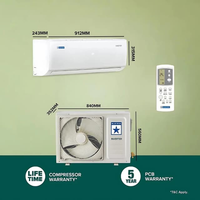 Blue Star Air Conditioner 1.5 Ton 5 Star Inverter Spit AC (IC518PNU)