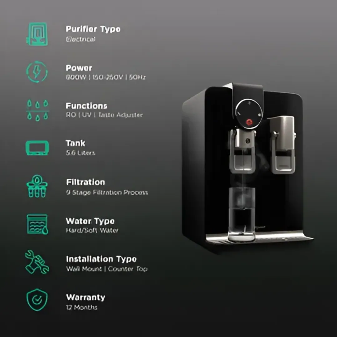 Aquaguard Blaze Insta 5.6L RO Plus UV Plus TA Plus Hot Plus SS Water Purifier Black 5.6 Ltr