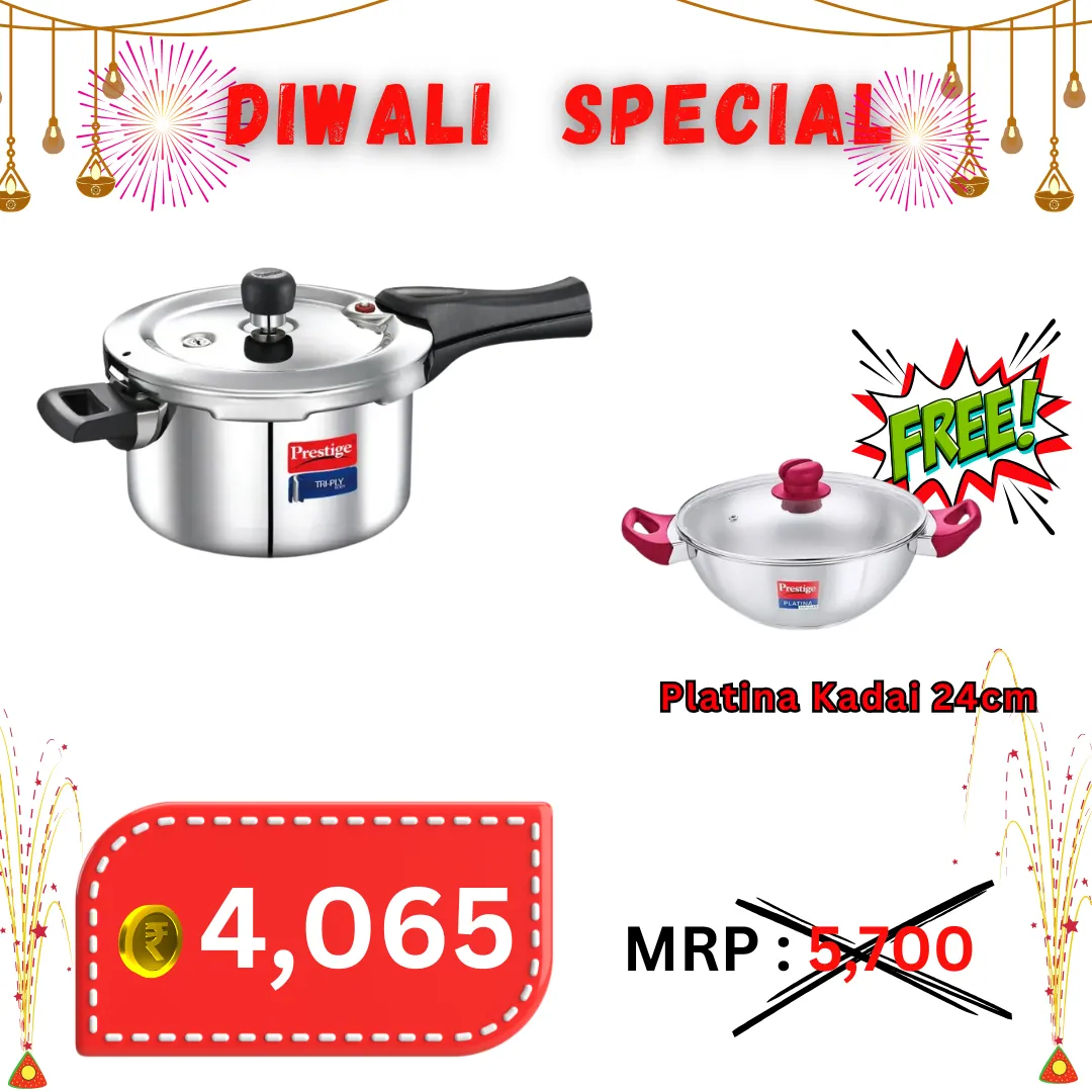 Prestige Svachh Triply Stainless Steel Pressure Cooker 3 Ltr ( GET FREE Platina Kadai 24 Cm )