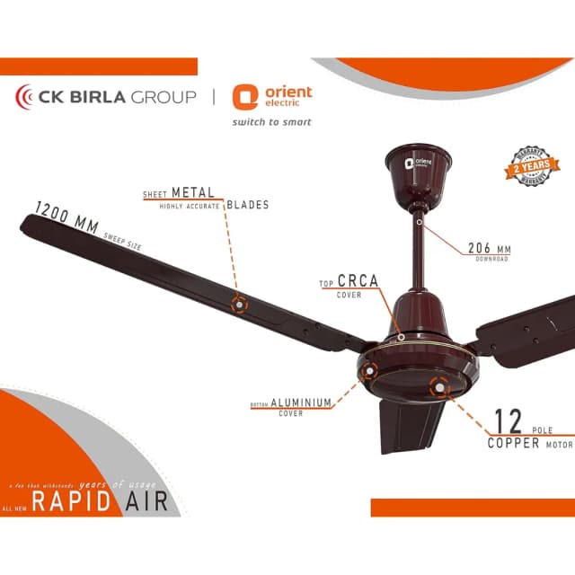 Orient Electric Rapid Air (1200 MM) Brown Ceiling Fan