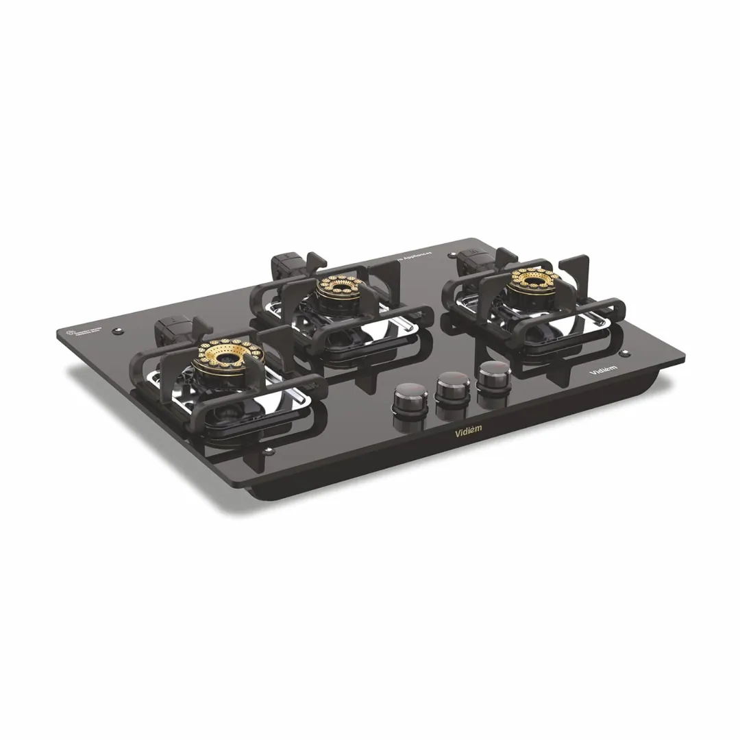 Vidiem Vogue V1 Glass Top 3 Burner Gas Stove Black