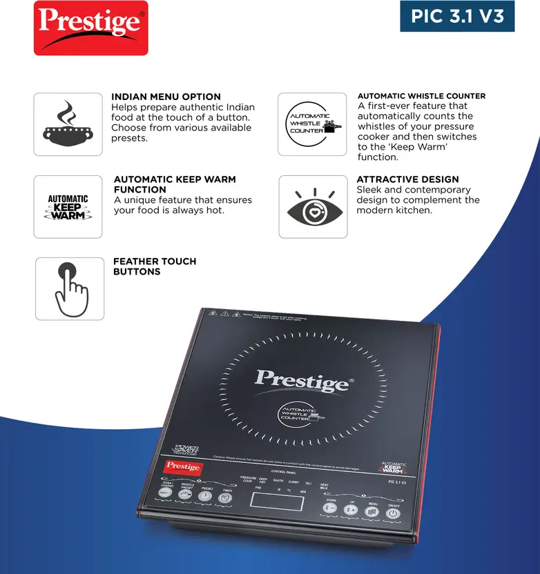 Prestige PIC 3.1 V3 Induction Cooktop 2000 Watts Black