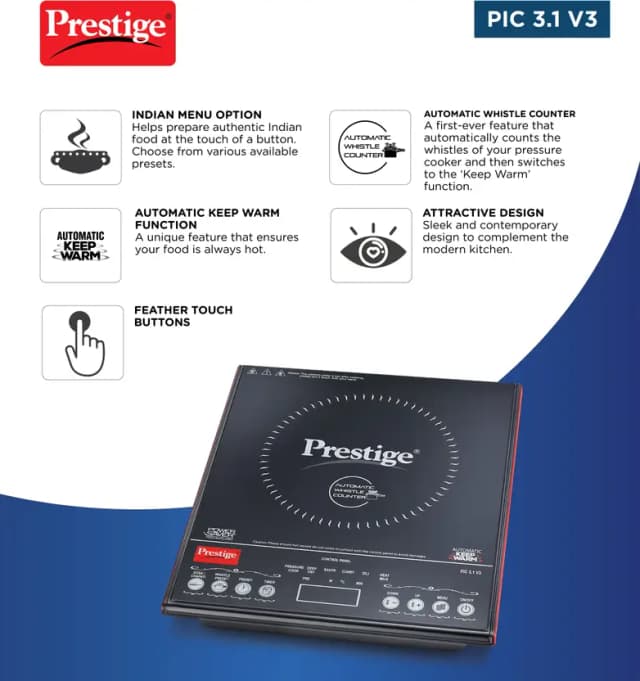 Prestige PIC 3.1 V3 Induction Cooktop 2000 Watts Black