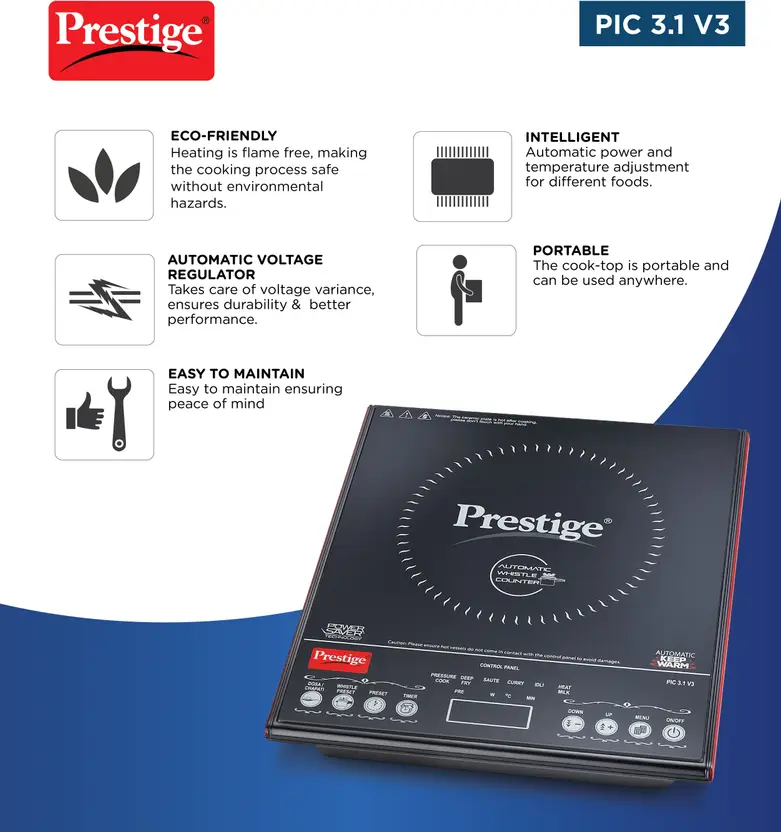 Prestige PIC 3.1 V3 Induction Cooktop 2000 Watts Black