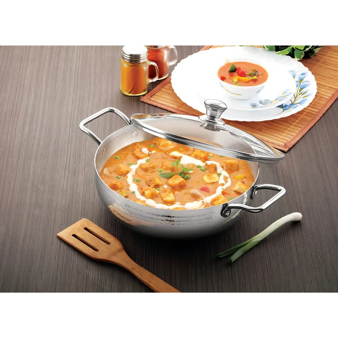 Sona Cuisino Hammered Kadai With Glass Lid 22 CM