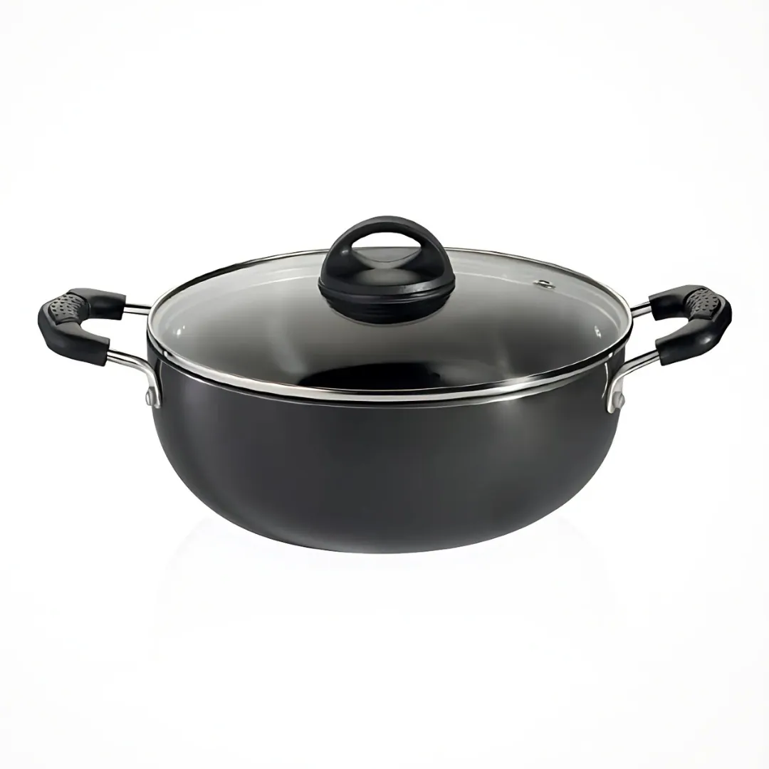 Premier Hard Anodized Trendy Black Deep Kadai With Glass Lid 24 CM