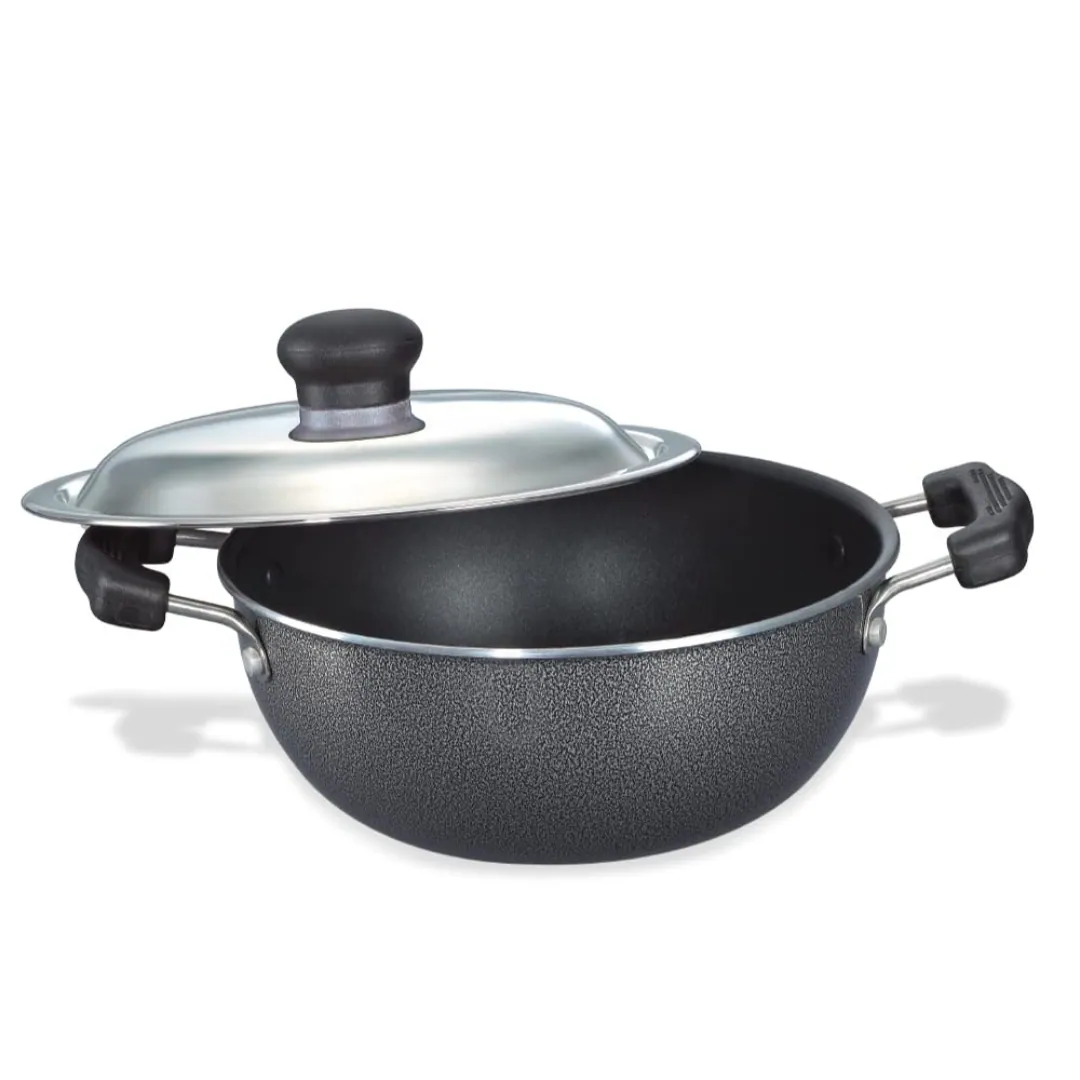 Prestige Omega Select Plus Non-Stick Aluminium Kadai 27 CM With SS Lid (Black)