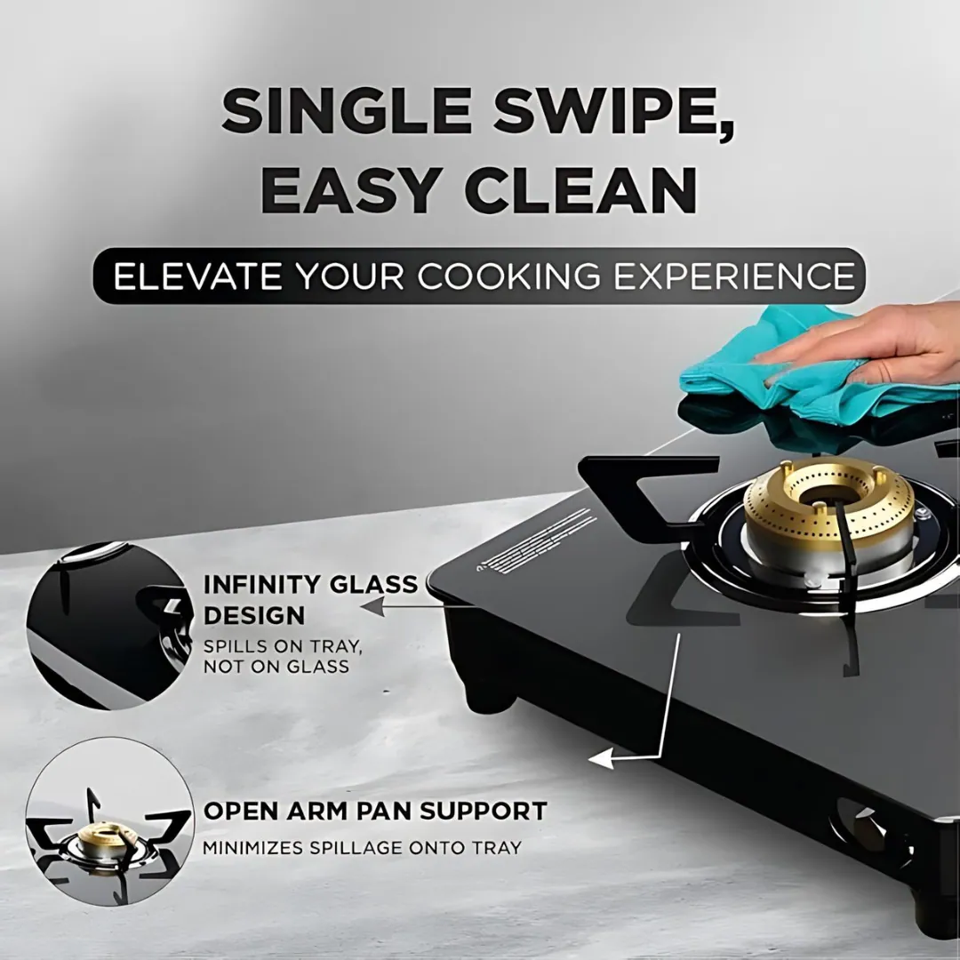 Preethi Luxe Pro Glass Top 2B Black Gas Stove