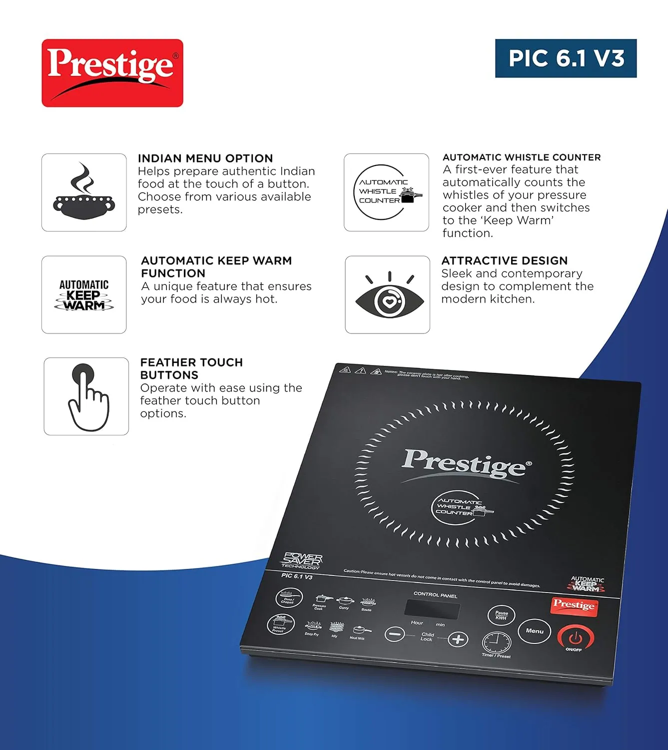 Prestige PIC 6.1 V3 Induction Stove 2200 W Black