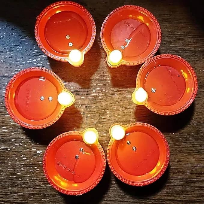 HOMFIL Electric Flameless Water Sensor Diya Set Of 12 Brown