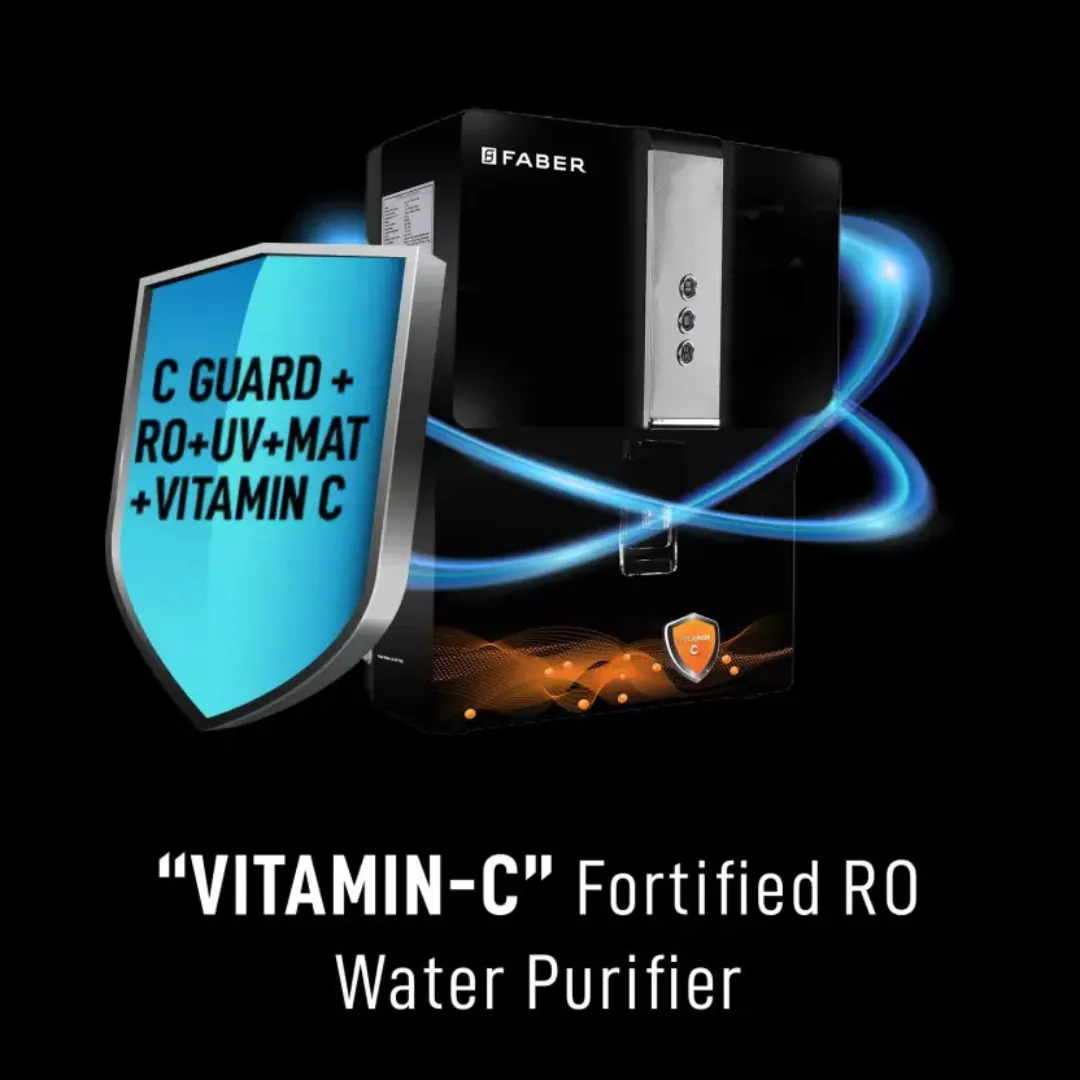 Faber C-Guard Plus (RO + UV + MAT + Vitamin C) 7 Ltr Water Purifier Black