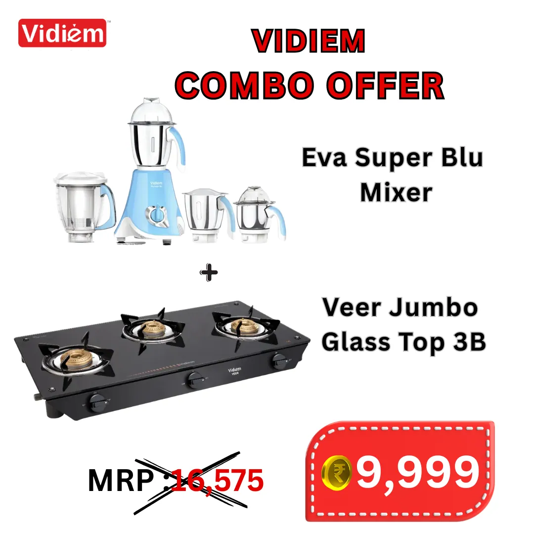Vidiem Combo Offer ( Vidiem Eva Super Blu Mixer & Vidiem Veer Glass Top 3B - Gas Stove)