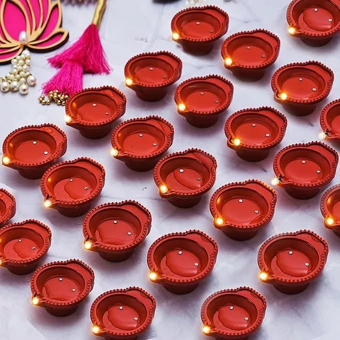 HOMFIL Electric Flameless Water Sensor Diya Set Of 36 Brown